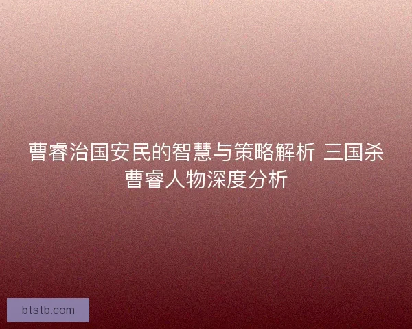 曹睿治国安民的智慧与策略解析 三国杀曹睿人物深度分析